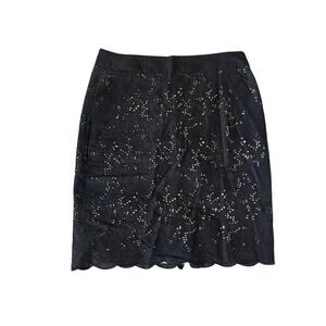 Loft | 100% Cotton Black Eyelet Scallop Hem Mini Skirt | Size 0P